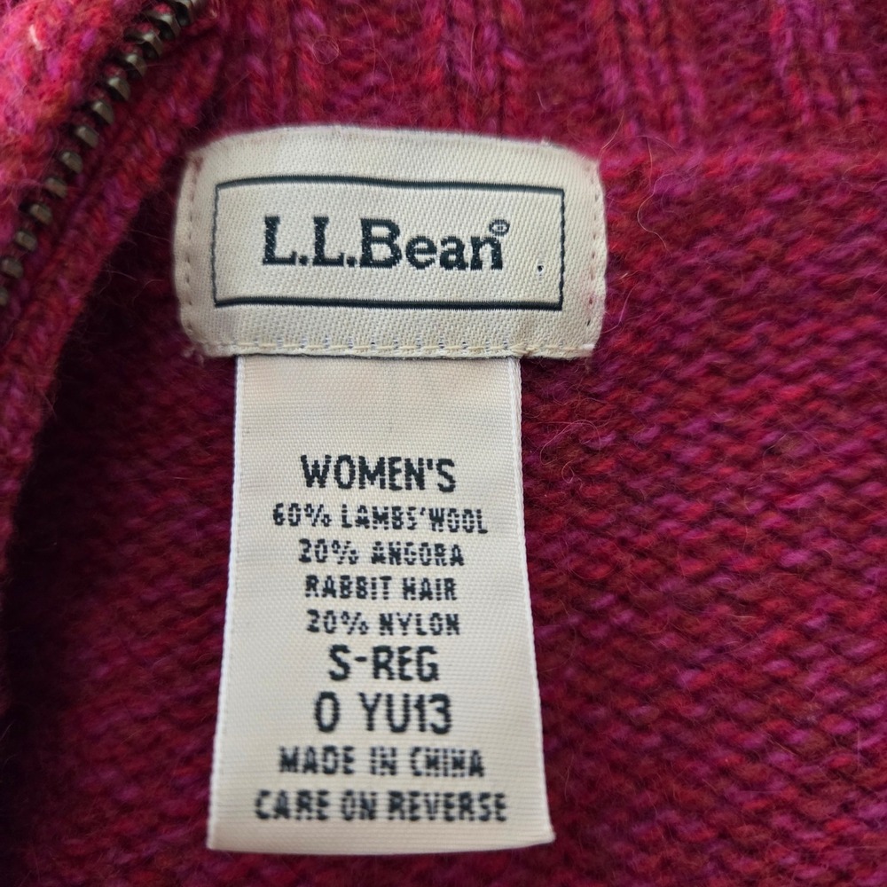 LL‎ Bean Womens Magenta Pink Lambswool Angora Zip Up Mock Neck Sweater S-REG - Picture 6 of 6
